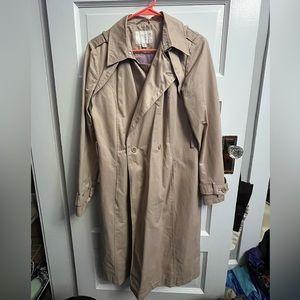 Beige trenchcoat with purple inner liner